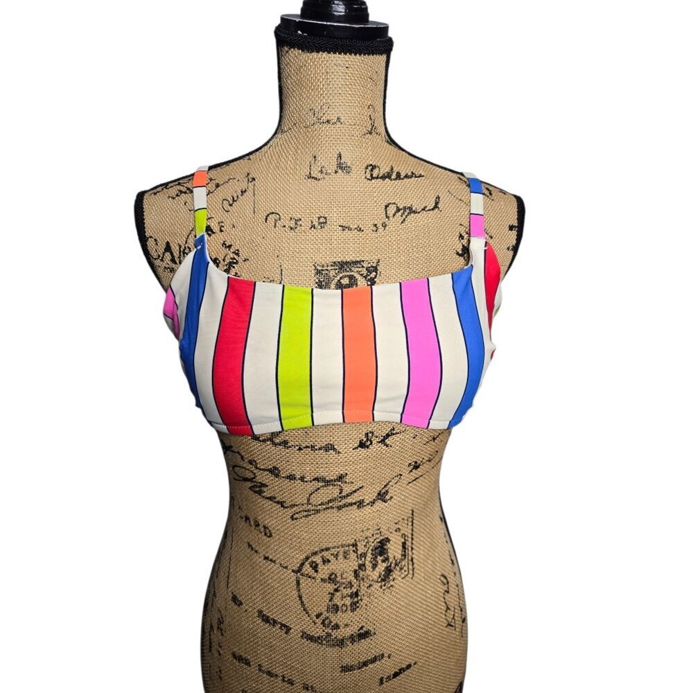 Aerie Rainbow Neon Striped Bikini Top Large